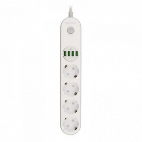 Prelungitor cu protectie Serioux, 4 prize schuko, input 100-240V, 50- 60Hz, output (Total): 2500W - 10A, 4 porturi USB, 4 portur