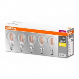 5 Becuri LED Osram Base Classic P, E14, 4W (40W), 470 lm, luminacalda(2700K), cu filament