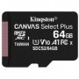 Card de Memorie MicroSDXC Kingston, 64GB, Select Plus, Clasa 10 UHS-I Performance, R: 100 MB/s