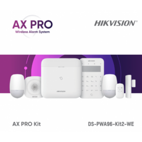 Kit de alarma wireless AX PRO Middle Level DS-PWA96-Kit2-WE contine: 1 x DS-PWA96-M-WE (96 zones wireless control panel), 2 x DS