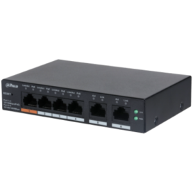 DAHUA 6 port Managed Desktop switch, CS4006-4ET-60, Interfata: Port 1-4: 4 × RJ-45 10/100 Mbps (PoE) Port 5-6: 2 × RJ-45 10/100/