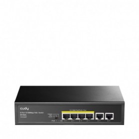 CUDY 6-Port 10/100M PoE Switch with 4 POE Ports Unmanaged Desktop Switch, support 4-port IEEE 802.3at PoE+ Injector (Port-1 to P