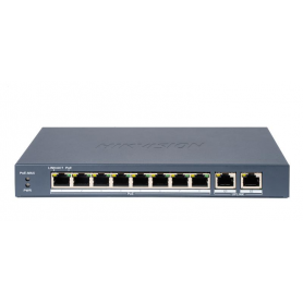 Switch PoE Hikvision DS-3E0310P-E/M(B): 8 × 10/100 Mbps PoE port, and 2 × Gigabit RJ45 port, PoE standard: IEEE 802.3afIEEE 802.