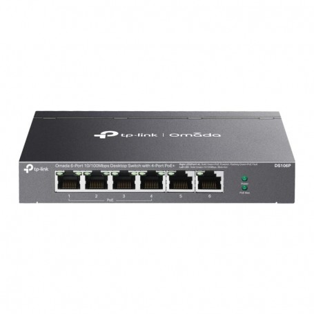 Omada 6-Port 10/100 Mbps Desktop Switch with 4-Port PoE+ PORT: 4× 10/100 Mbps PoE+ Ports, 2× 10/100 Mbps Non-PoE Ports SPEC: 802
