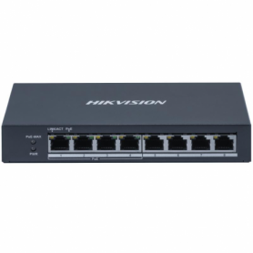 Switch PoE Hikvision DS-3E0508P-O: 4 × Gigabit PoE port, 4 × Gigabit RJ45 port, PoE: Ports 1 to 4 maxim 30W, buget PoE 60W, tens