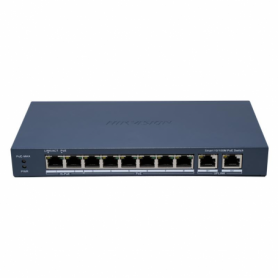Switch PoE Hikvision DS-3E1310HP-EI(B): 8 x 10/100M PoE Ports, 2 x Gigabit Uplink Ports, 8 porturi PoE maxim 90W, buget PoE 110W