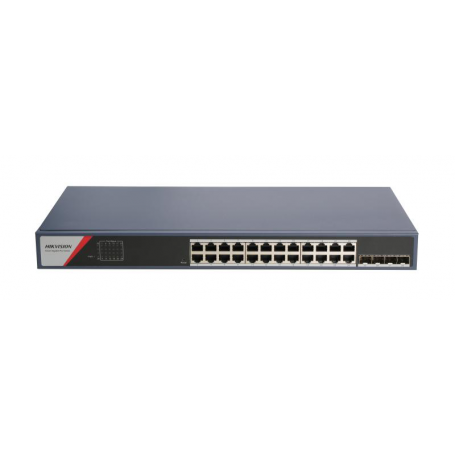 Switch 24 porturi Gigabit Hikvision DS-3E1528-SI-24T4F, 24 x gigabit RJ45 ports, 4 x gigabit fiber optical port, Support DHCP sn