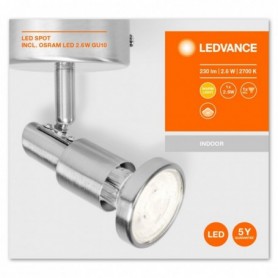 Spot LED Ledvance, GU10, 2.6W, 230 lm, lumina calda (2700K), IP20 ,146x80x80mm, aluminiu, Argintiu